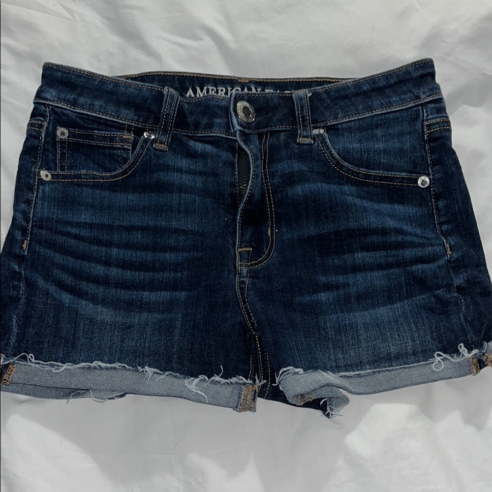 American Eagle Outfitters Blue Jean Shorts with Frayed Hem
